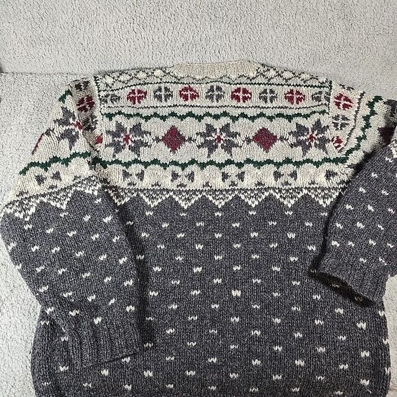 Hand Knit Wool Grandpa Sweater Mens L Safari Travel Chunky Vtg Banana Republic - Picture 8 of 11